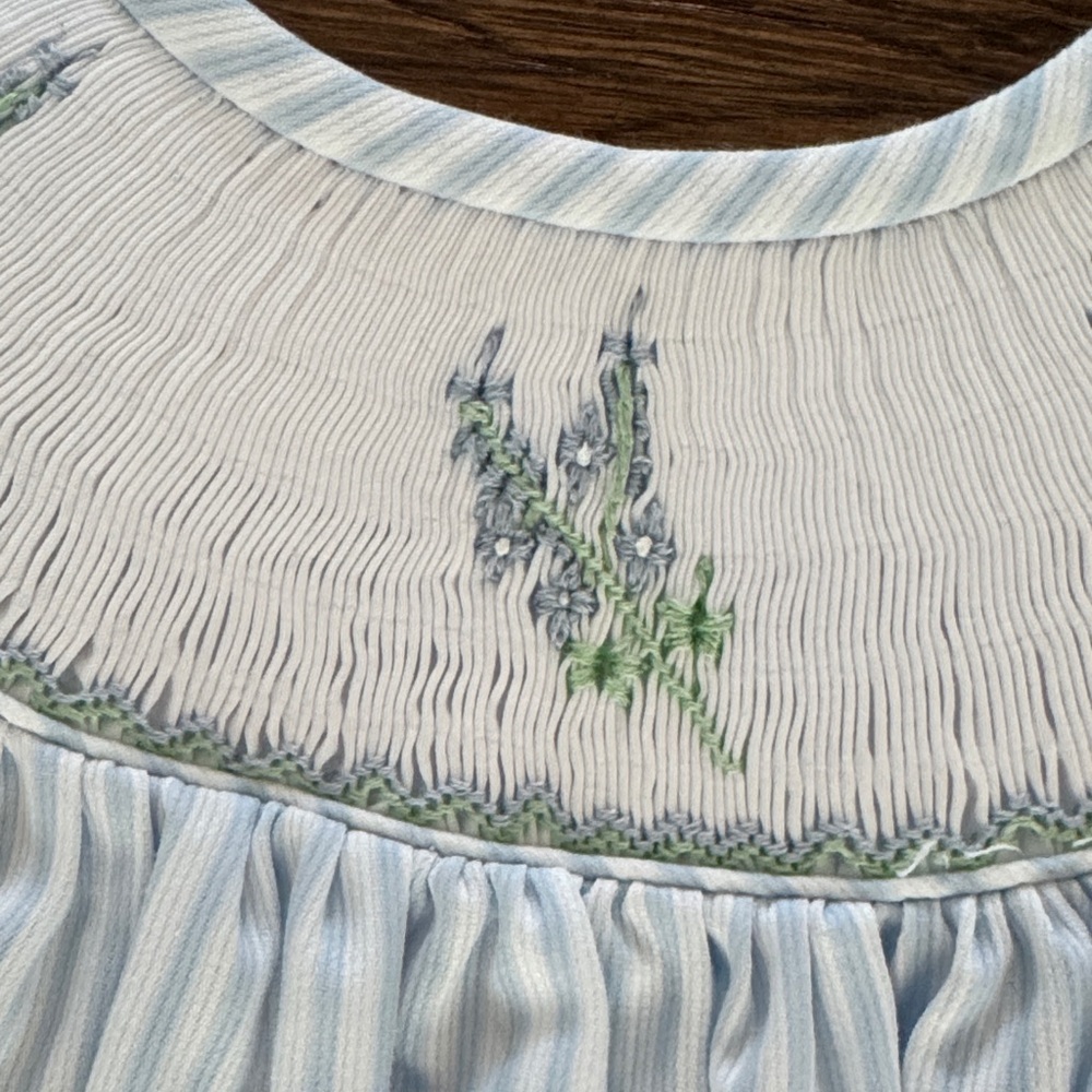 Ruth And Ralph Blue Stripe Floral Smocked Helen Dress - Picture 6 of 16